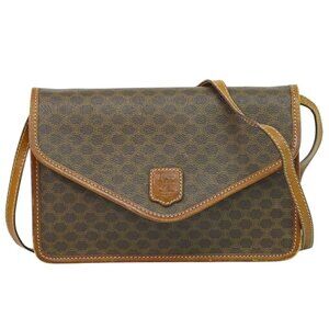 Celine Macadam 2-Way Shoulder Bag Clutch Pochette Brown Outside]